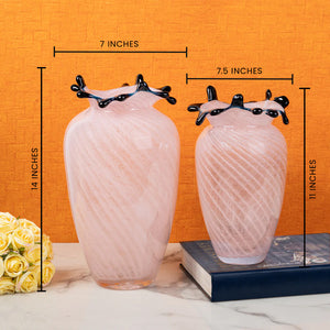 Pink Blossom Handblown Glass vase and Decorative Showpiece - Set of 2
