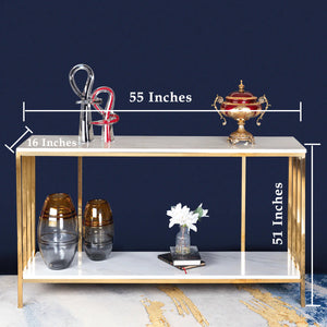 The Square Piped Double Decker Console Table - Gold (Stainless Steel)