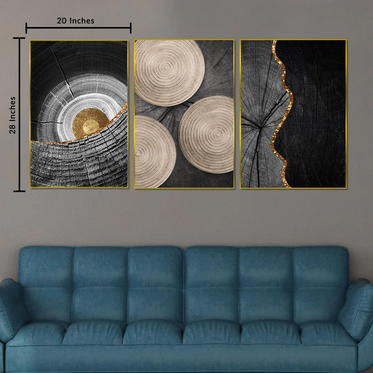 3 Pieces Black & Gold Abstract Framed Canvas Wall Art | Dekor Company