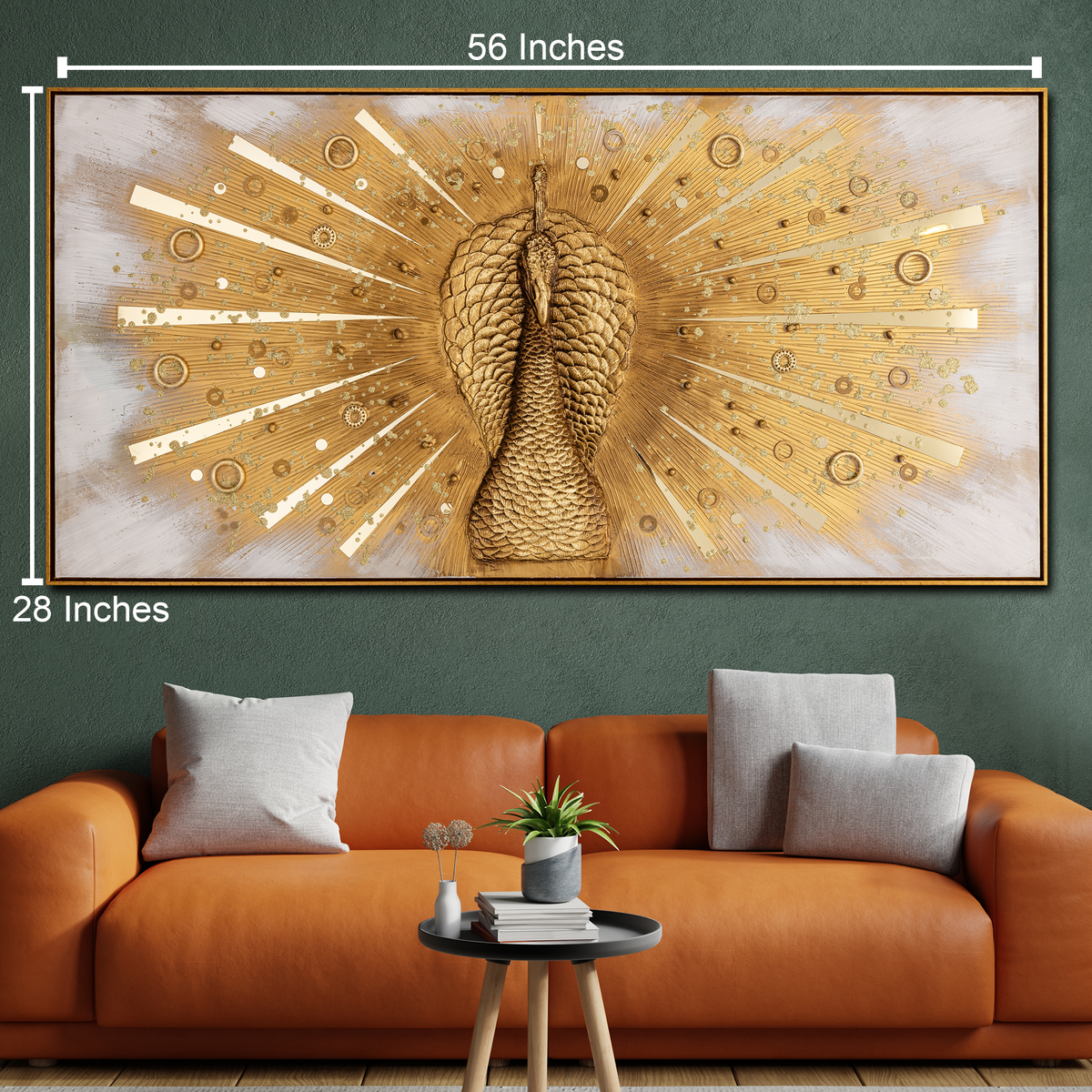 Golden Grace The Peacock in Motion 100% Hand Painted Wall Painting