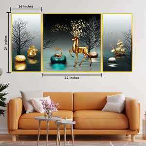 Black & Gold Deer Framed Canvas Wall Art - Set of 3