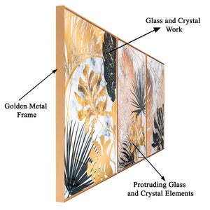Botanical Bay Framed Crystal Glass Painting - Set of 3