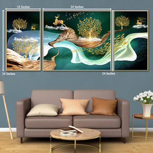 Eden's Garden in Glory Set of 3 Framed Canvas Wall Painting