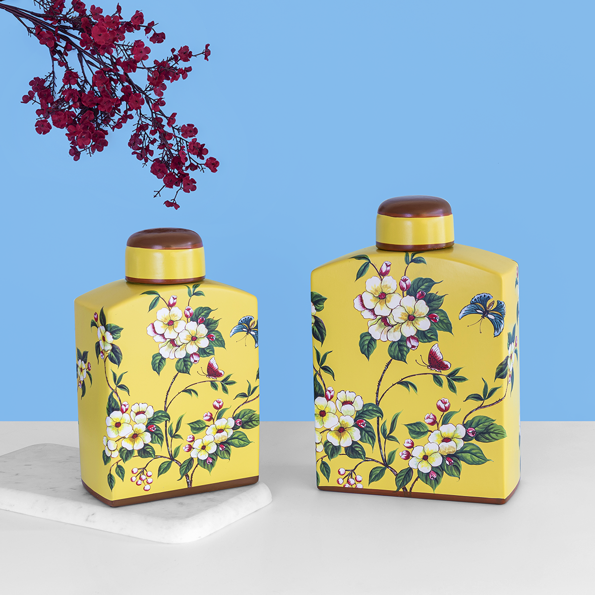 Desert Bloom Ceramic Jars Pair Dekor Company