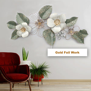 Long Beach Vintage Styled Florals Gold Foil Work Metal Wall Art