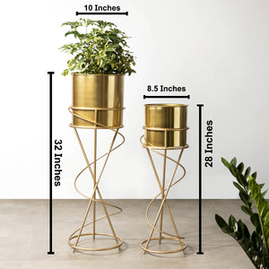 On-Trend Abstract Gold Planter - Modern Metal Planter - Pair