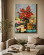 Blossom and Glory 100% Hand Painted Wall Painting & Wall Decor Item (With outer Floater Frame)  (47x35.5 Inches)