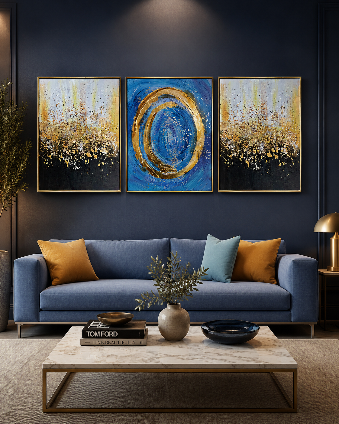 Starry Skies 100% Hand Painted Wall Paintings for Home (With outer Floater Frame) - Set of 3