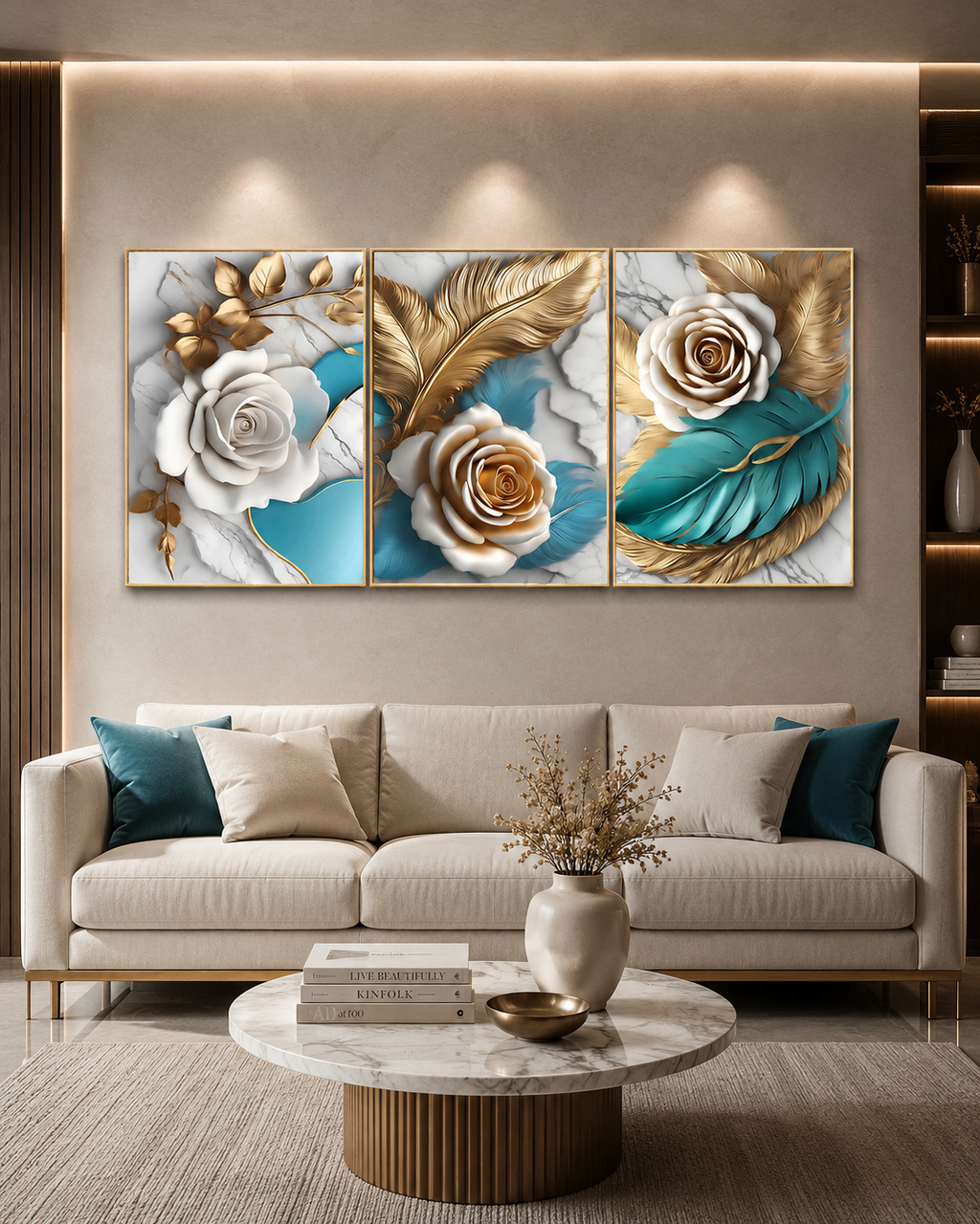 Floral Feather Elegance  Canvas Paintings