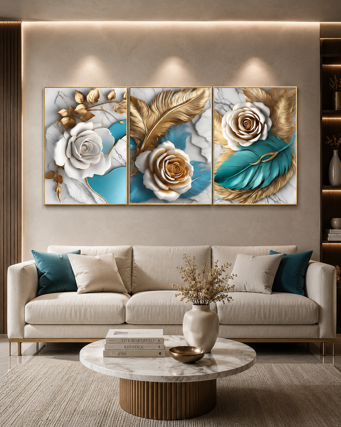 Floral Feather Elegance  Canvas Paintings