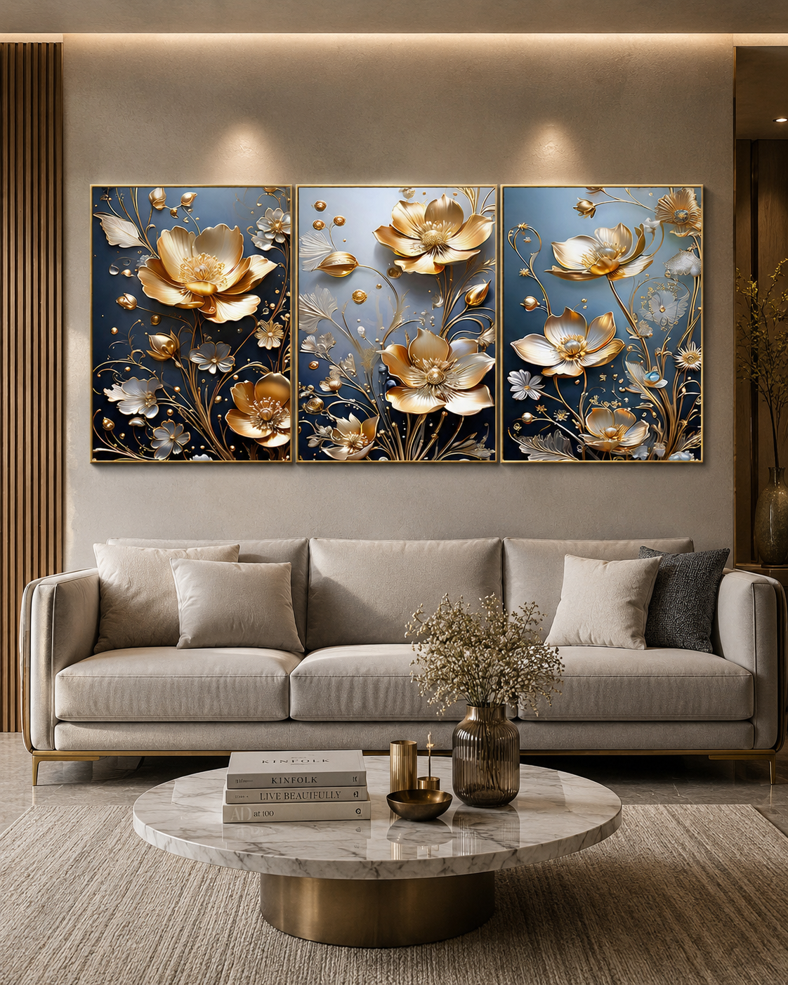 Golden Blossom Serenity Canvas Paintings