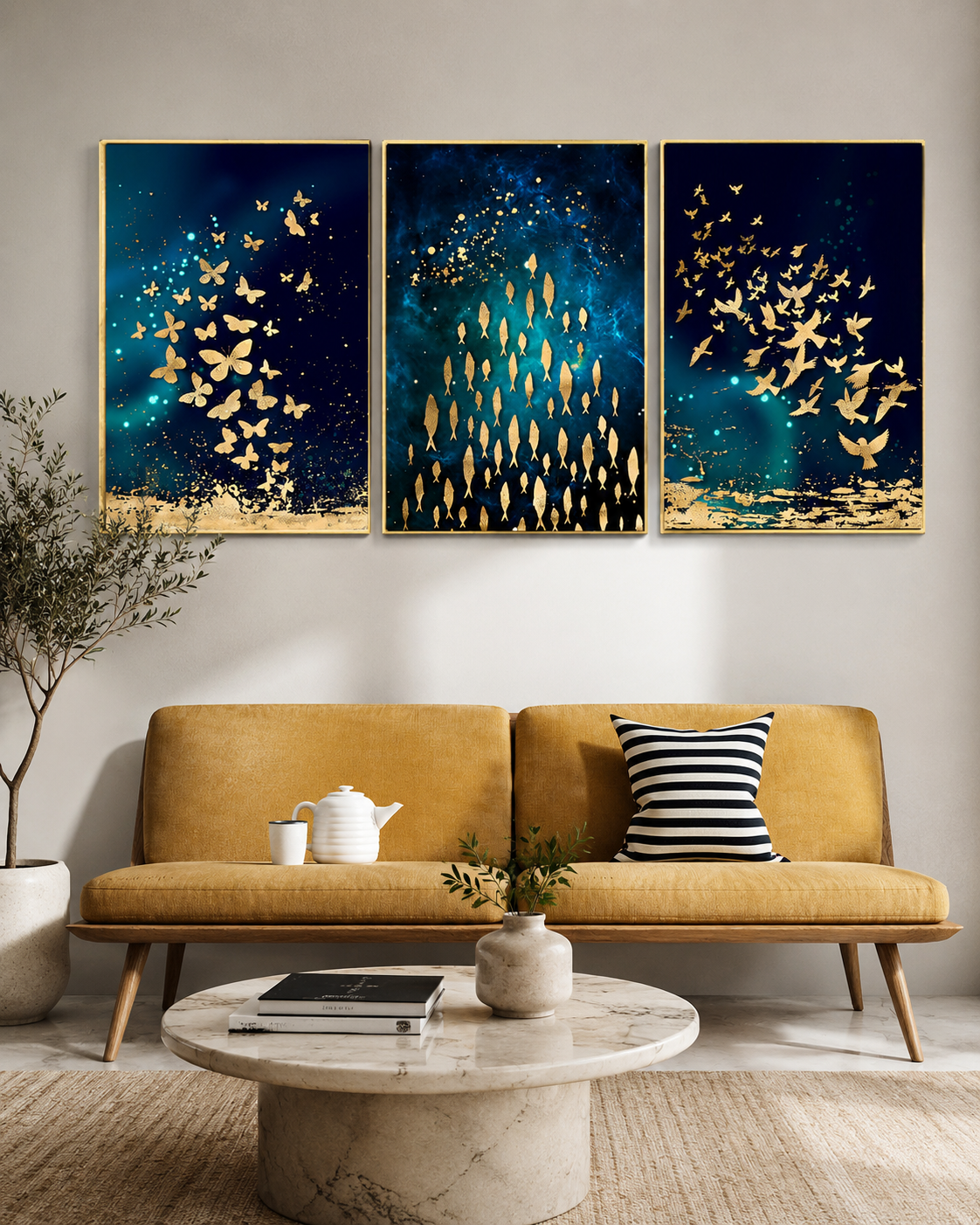 Goldwater Birds Framed Canvas Wall Paintings for Home - Set of 3