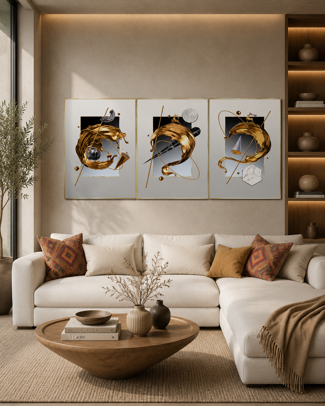 Contemporary Baroque Framed Canvas Print For Wall Decoration at Home - Set of 3
