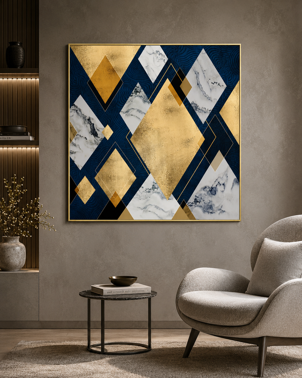 3D Geometric  Rhombus Framed Canvas Painting for Living Room