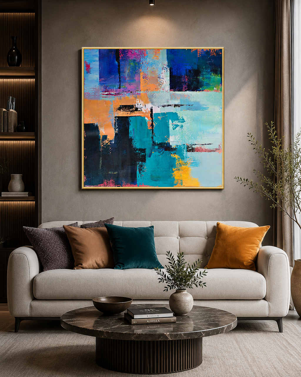 Abstract Floral Design Framed Canvas Wall Art
