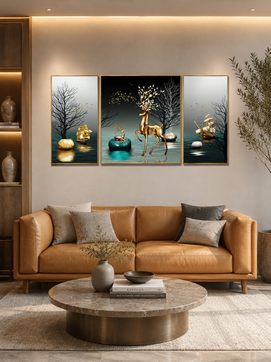 Black & Gold Deer Framed Canvas Wall Art - Set of 3