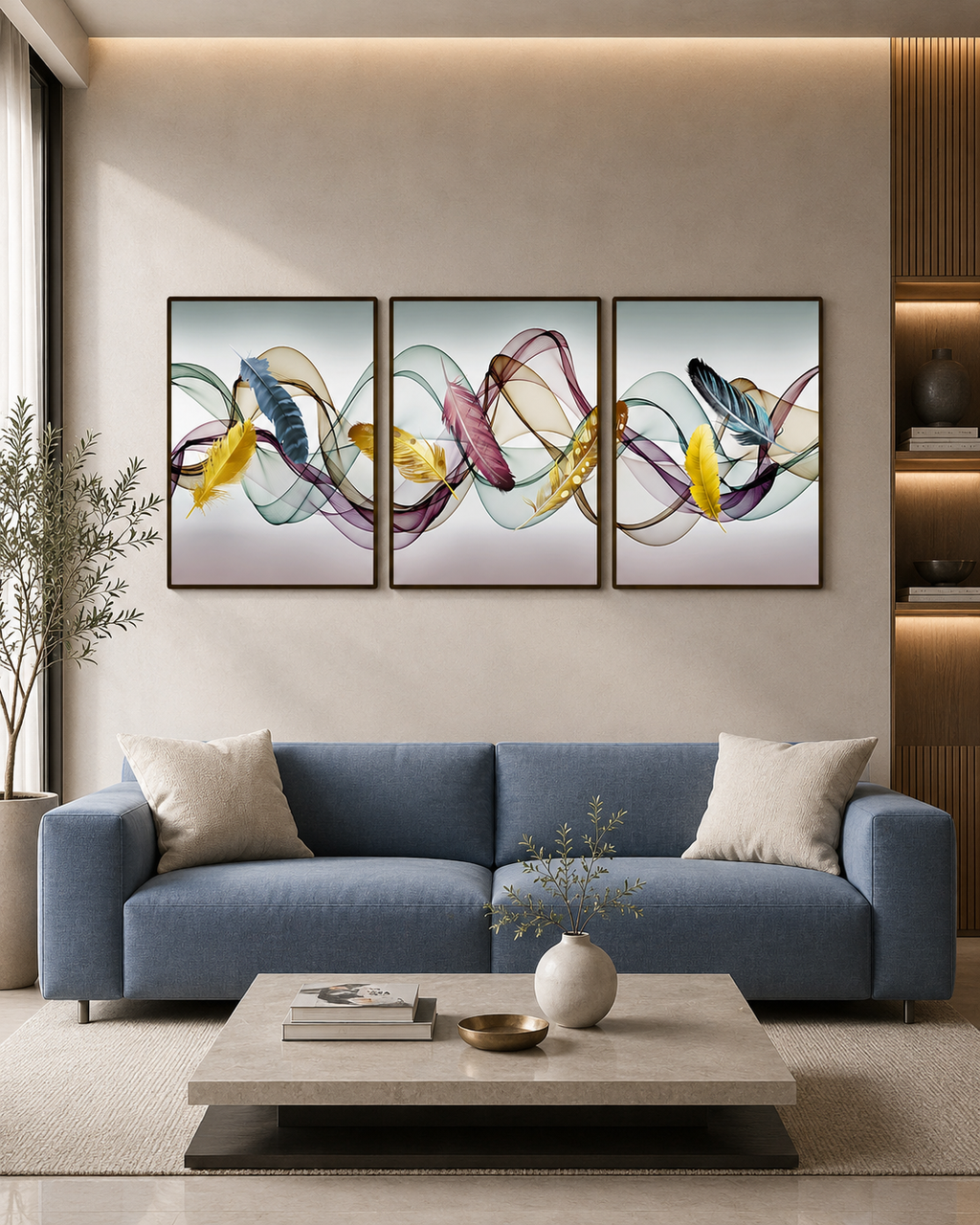 Oceanic Blues Framed Canvas Art Wall Painting - Set of 3