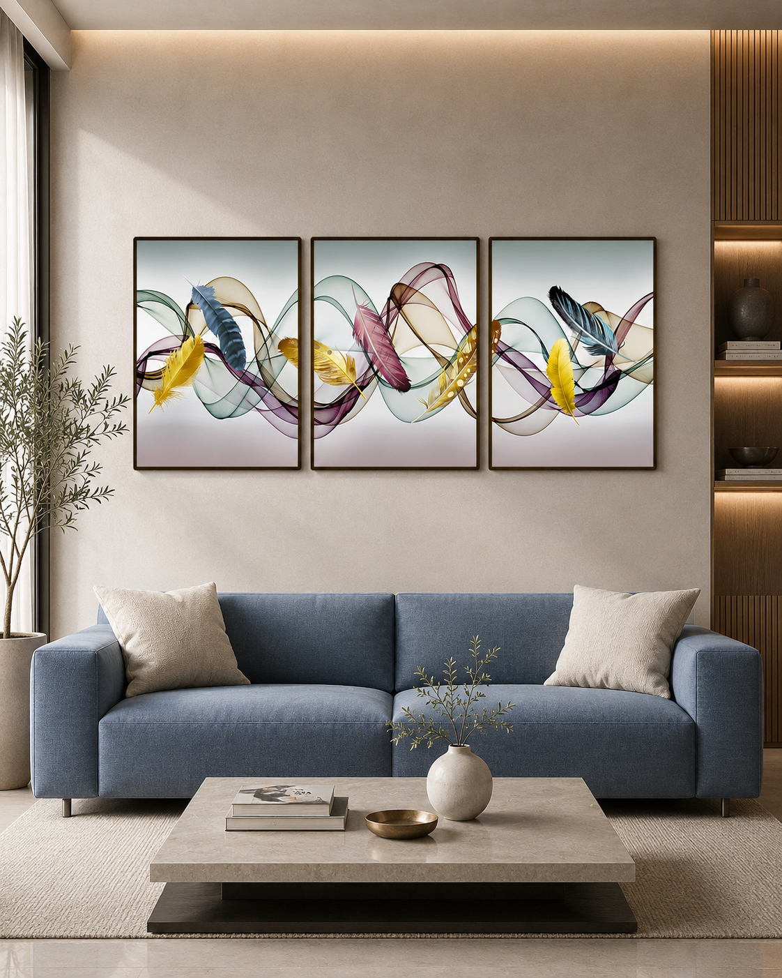 Oceanic Blues Framed Canvas Art Wall Painting - Set of 3