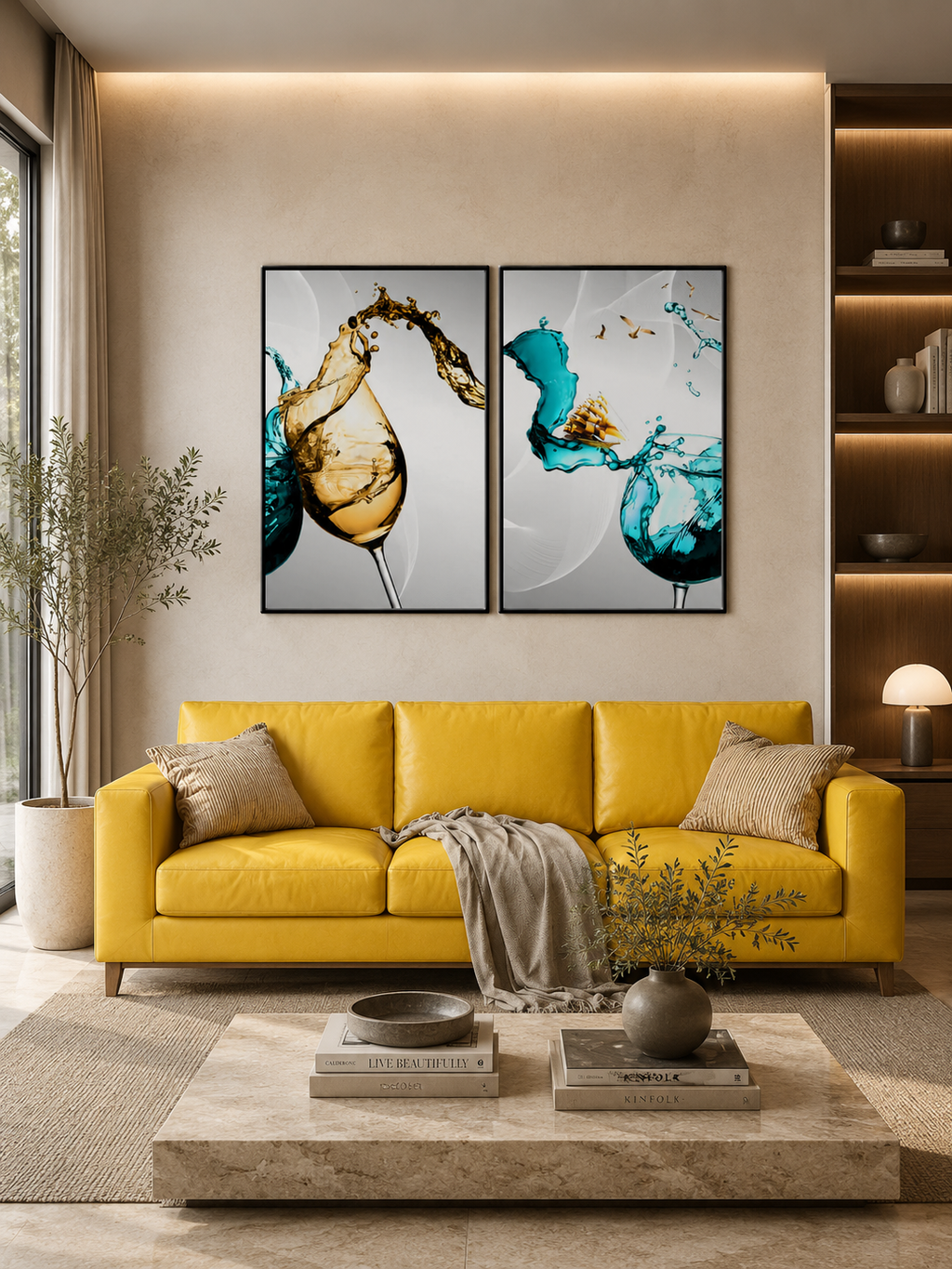 Colourful Vino splash Framed Canvas Print (Side Panel) - Pair
