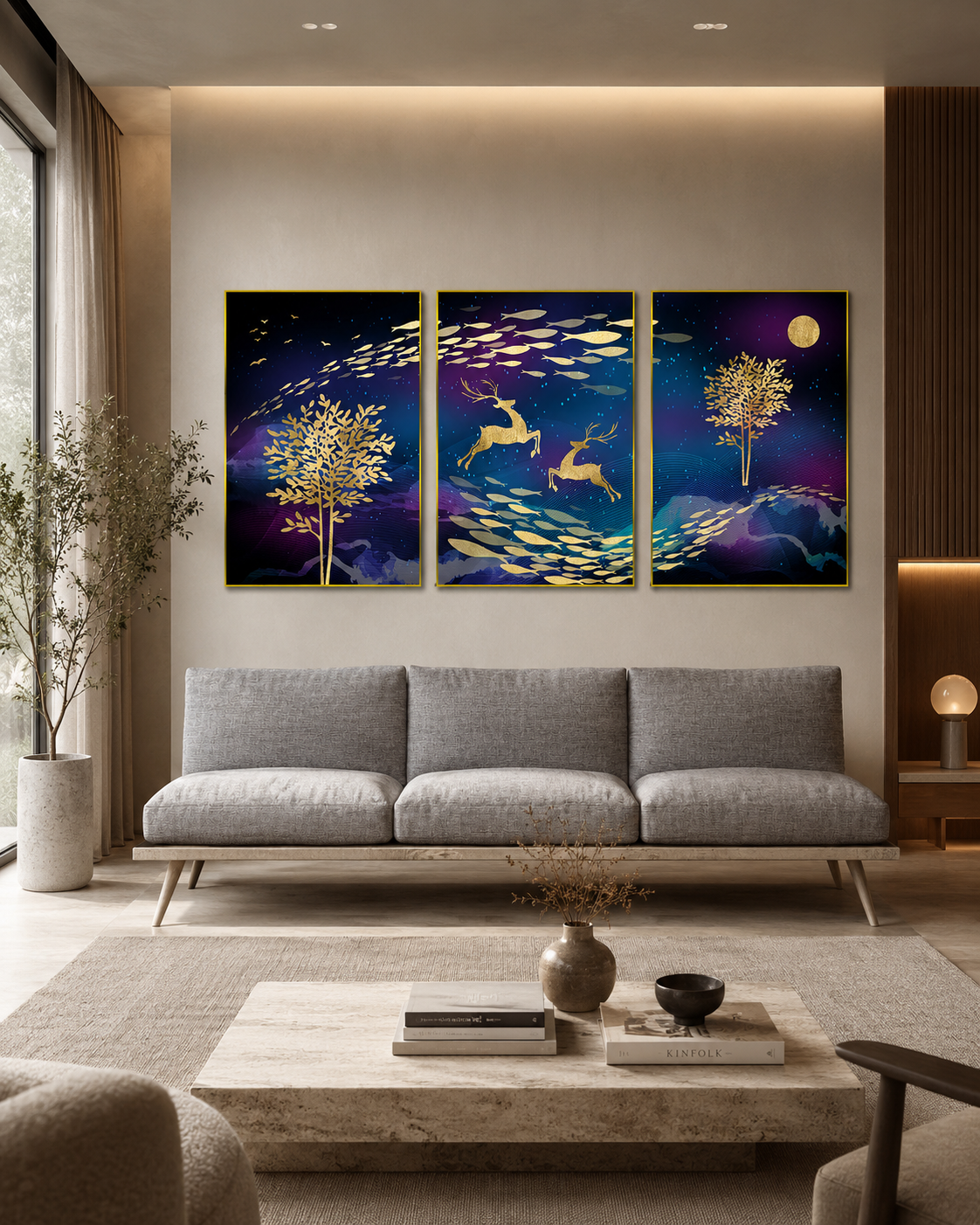 Mystical Moonlight Set of 3 Framed Canvas Wall painting Art