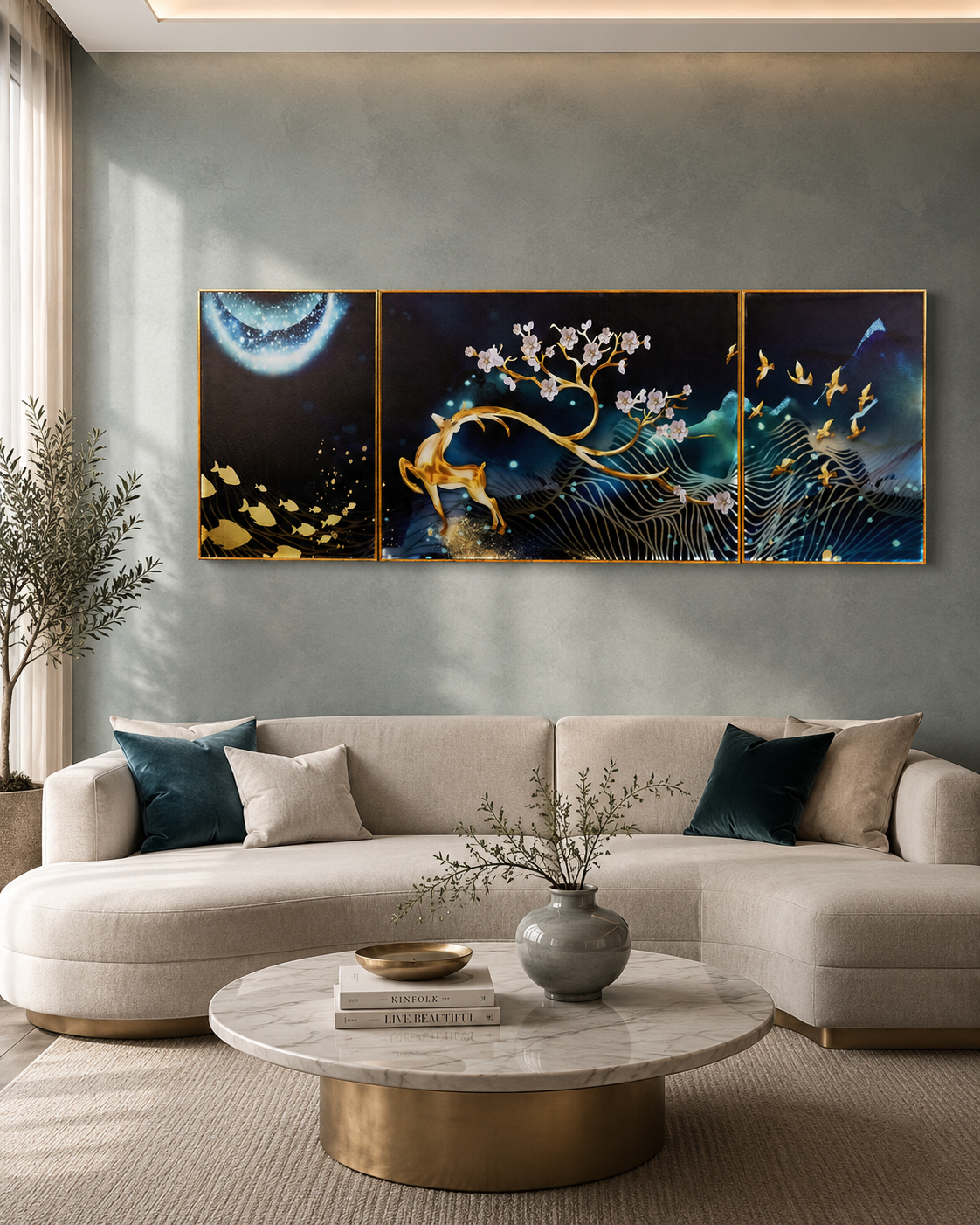 Deer in the Night Sky Canvas Modern Art Paintings