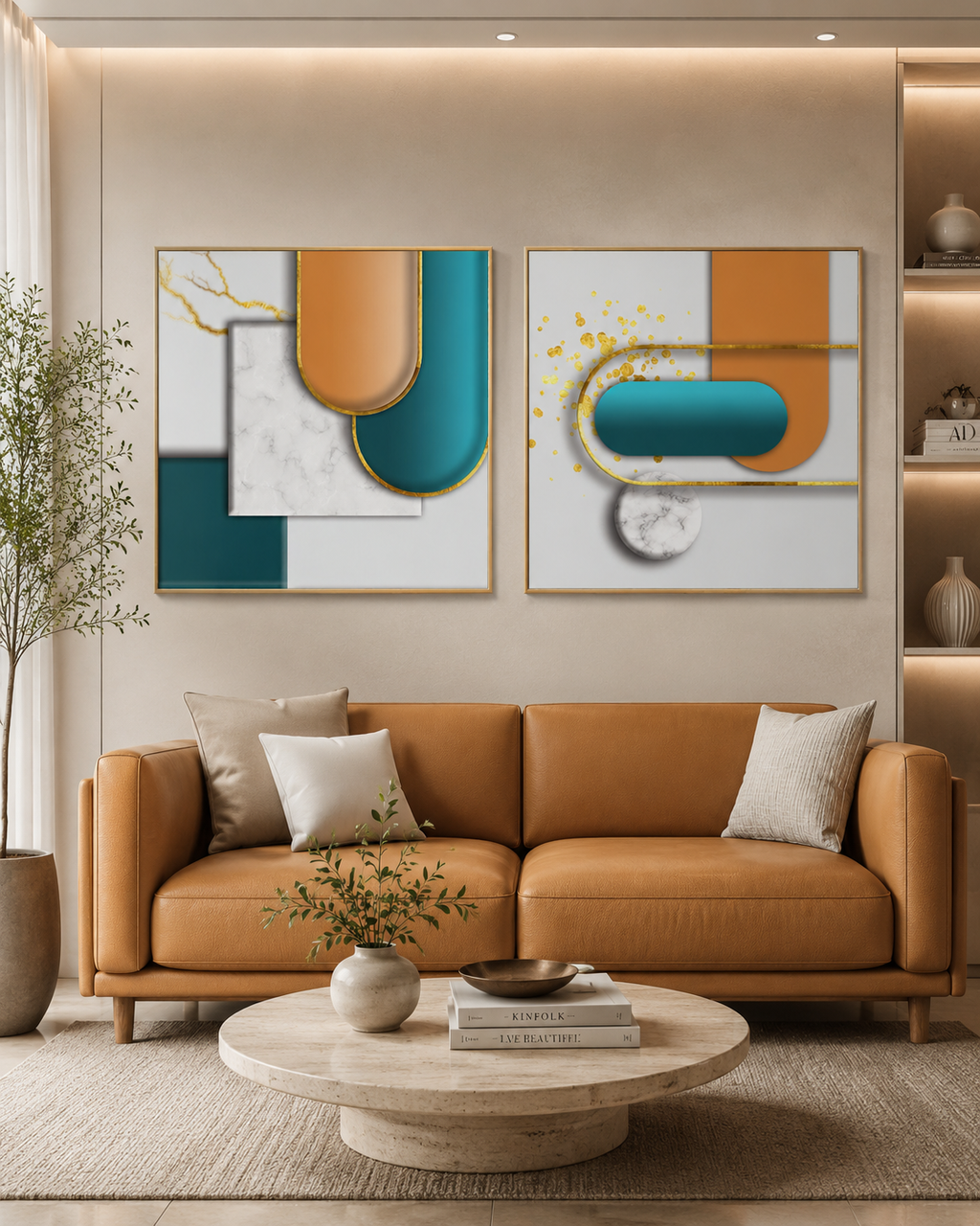Montreal Geometric Shapes Framed Canvas Wall Paintings - Set of 2