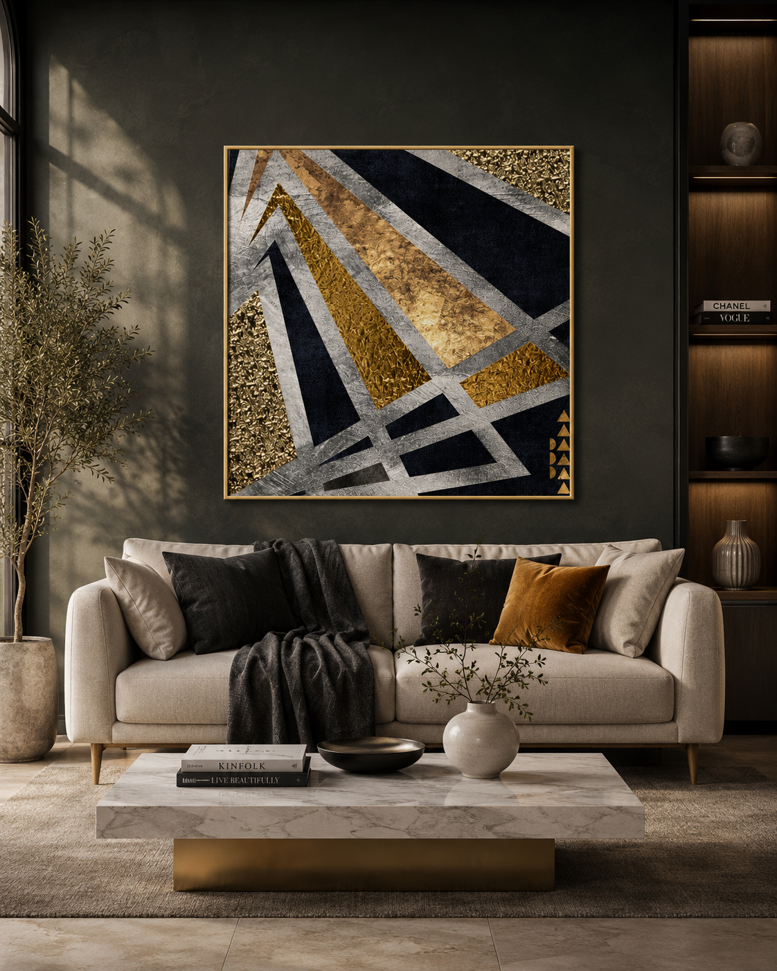Concentric Triangles Framed Canvas Art Wall Painting