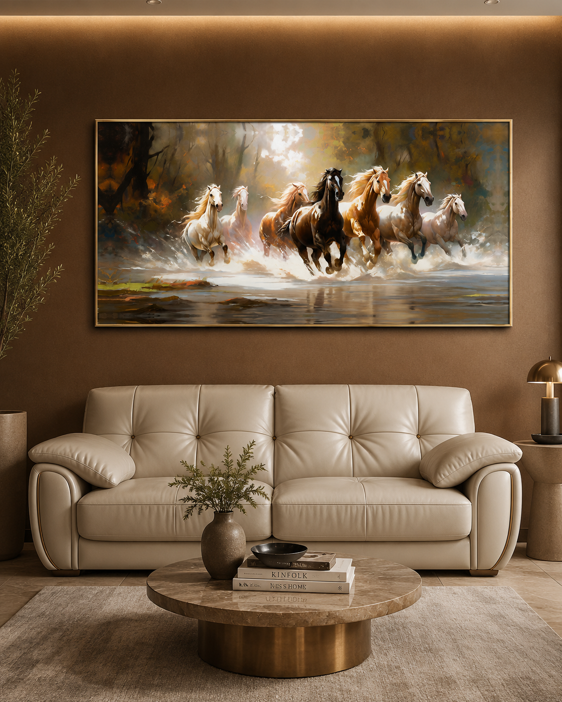 Strength of the Seven Running Horses Canvas Painting (Medium)