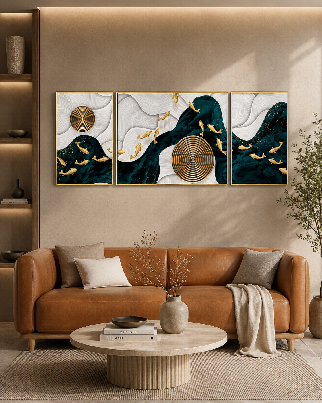 Golden Mystique Framed Canvas Art Paintings - Set of 3