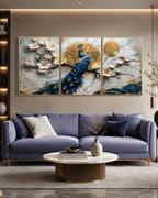 Sunshine Peacock Canvas Print for Home - Set Of 3