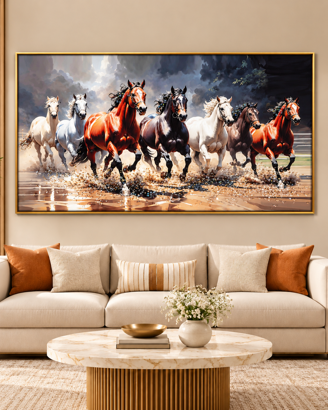 Triumph of The Seven Running Horse Crystal Glass Wall painting Bedroom