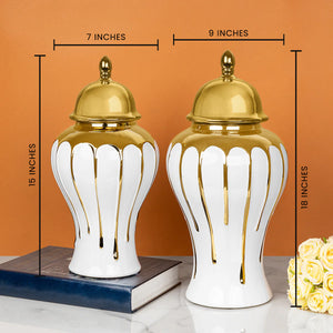 Golden Blossom Ceramic Vase & Decorative Showpiece - Set Of 2