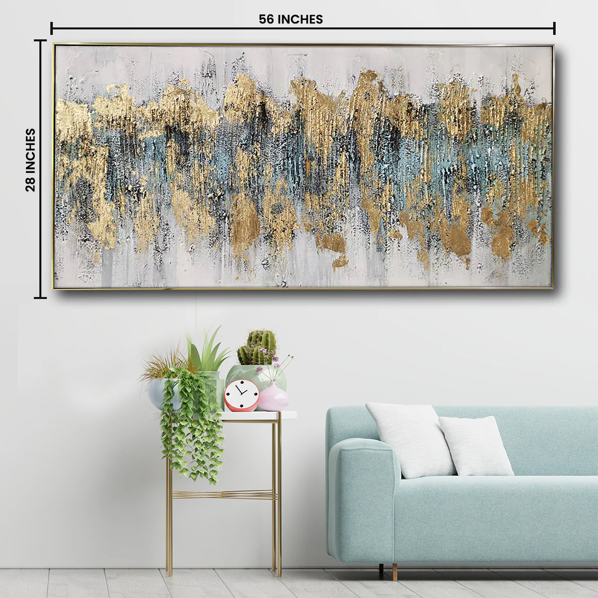 A Beautiful Abstract Melting Pot 100% Hand Painted Wall Painting (With Golden Outer Floater Frame frame)( 28 x 56 Inches )