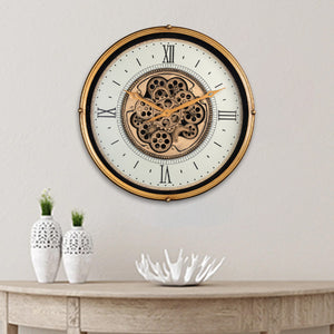 Suave Contemporary Round Wall Clock With Moving Gear Mechanism