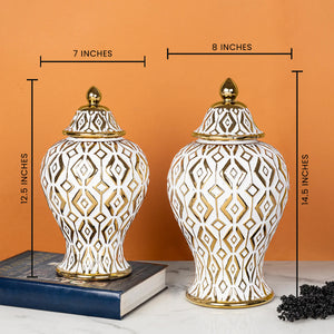 Golden Tranquility Ceramic Vase & Decorative Showpiece - Set Of 2