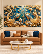 Moonlit Garden Peacocks Crystal Glass Framed Wall Paintings For Home & Wall Decoration items