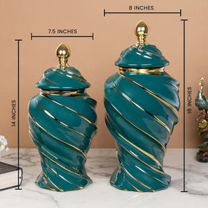 Green Radiance Ceramic Decorative Vase - Set of 2