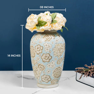 The Nightingale Textured Decorative Ceramic Vase And Showpiece - BIG