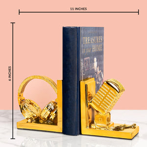 Golden Mic and Headphone Bookend