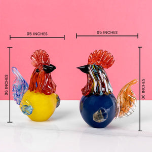 Regal Cockerel Handblown Glass Decorative Showpiece - Set of 2