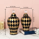 The London Checker Board Ceramic Decorative Vase - Set of 2 (Golden & Black)