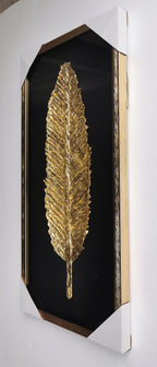 The Golden Glittered Feather Shadow Box Wall Decoration Piece - Set of 2