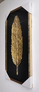 The Golden Glittered Feather Shadow Box Wall Decoration Piece - Set of 2