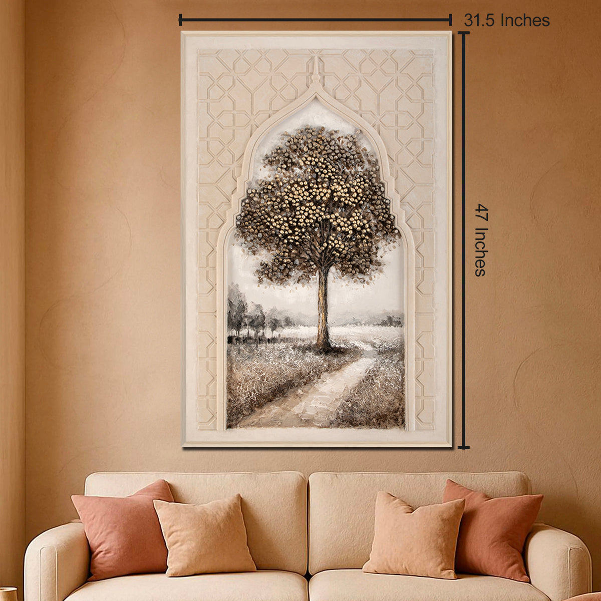 Pathway to Calm Hand painting painting for home Wall (With Outer Floater Frame) (47x31.5 Inches)