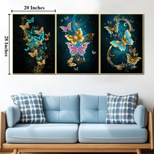 3 Panel Royal Butterflies Framed Canvas Print
