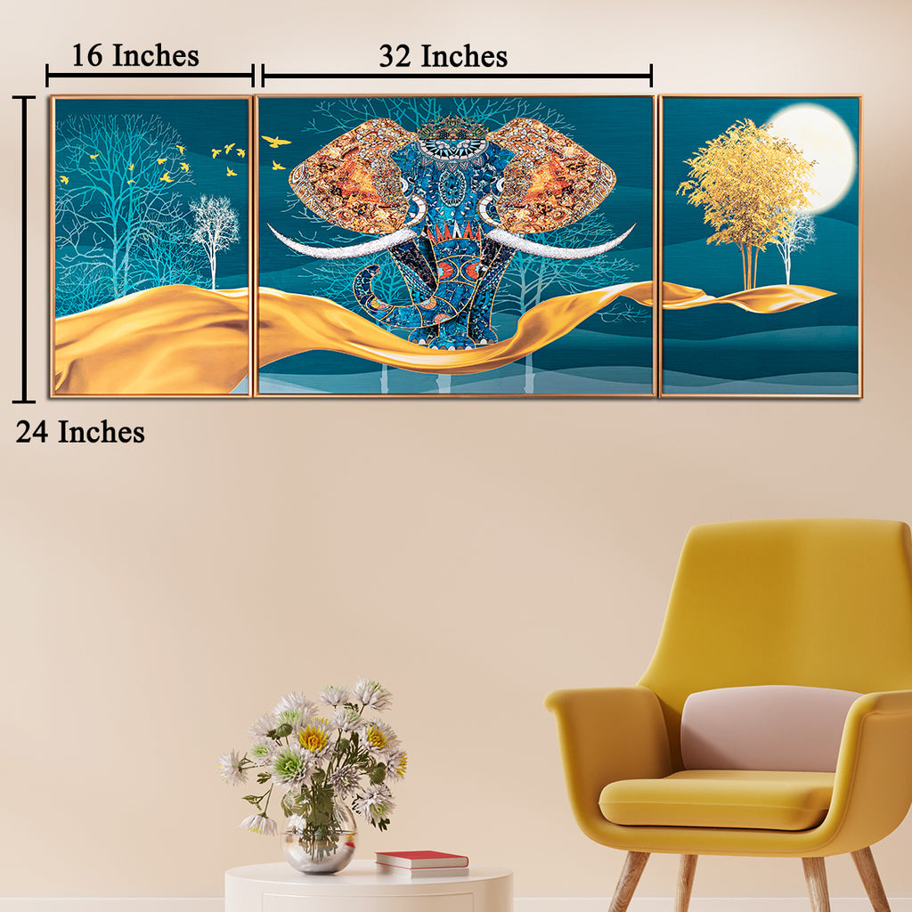 The Udaipur Elephant Crystal Glass Painting Forest - Set of 3