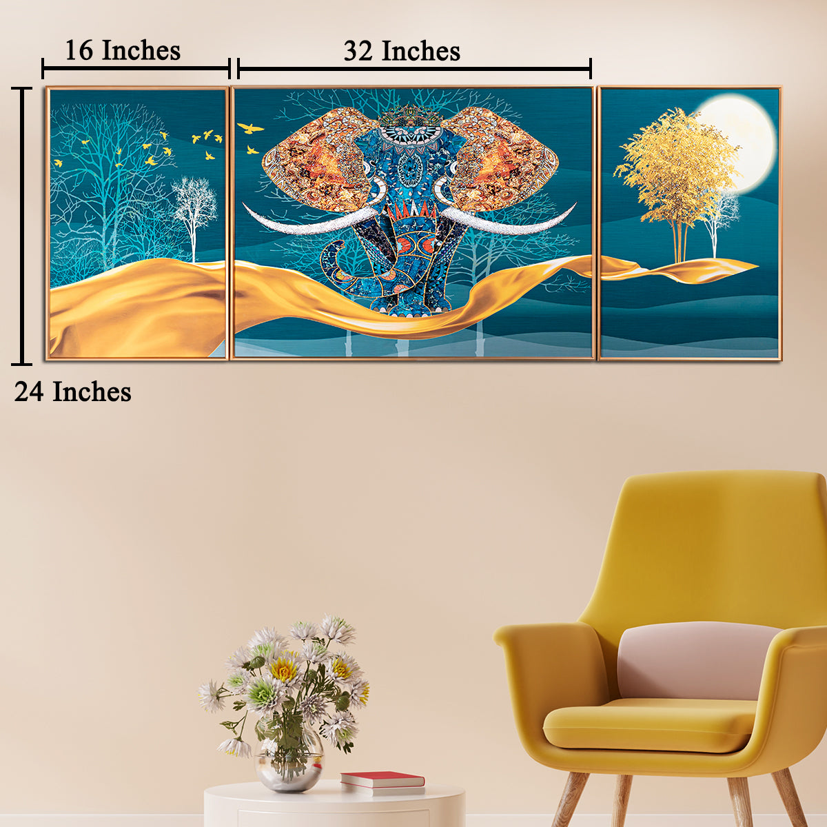 The Udaipur Elephant Crystal Glass Painting Forest - Set of 3