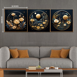 Floral Nightscapes Canvas painting for Home - Set Of 3