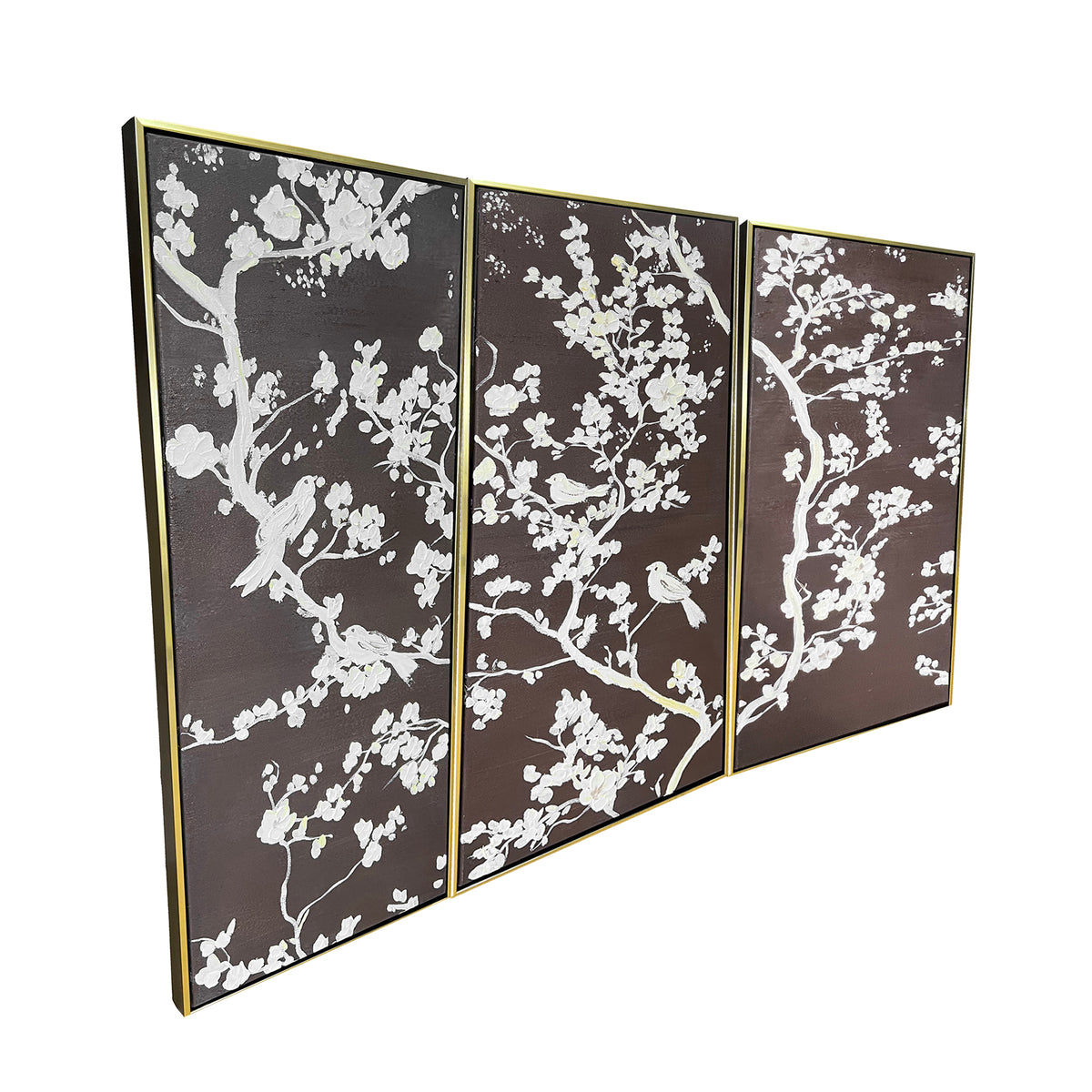 Tranquil Sparrow Symphony 100% Hand Painted Wall Painting (With Golden Outer Floater Frame frame)