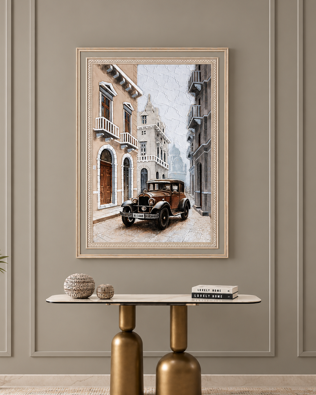 Classic City Drive Hand painting for Home & Wall Decoration Item (With Outer Floater Frame) (47x31.5 Inches)